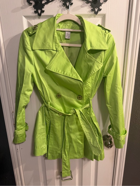 luciano dante Jackets & Blazers - Women’s Lime Green Double-Breasted Trench Coat
